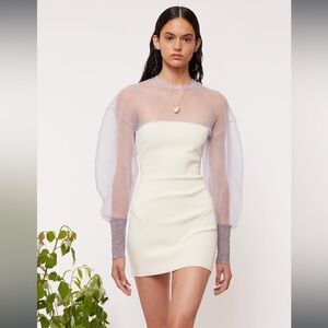 Esteban Cortazar Elegant Sheer Sleeve Bodycon Dress in Lavender & Cream